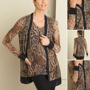 CHICO’S Animal Print Cardigan Lightweight Mesh Button Front Long Sleeve Stretch